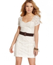 A waist-cinching belt creates a dark contrast to this super femme little white dress from GUESS?. A waist-cinching belt creates a dark contrast to this super femme little white dress from GUESS?.