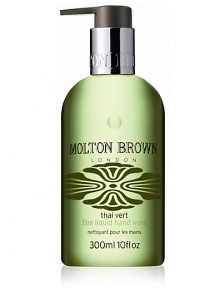 Thai Vert Fine Liquid Hand Soap indulges skin with a cleansing and pampering blend of Thai kaffir lime leaves and virgin lime oil. Kaffir lime leaves are a natural anti-bacterial Virgin lime oil has excellent toning properties Cleanses while hydrating and protecting Hands are left pampered and lightly scented 10 oz. Thai Vert Fine Liquid Hand Soap indulges skin with a cleansing and pampering blend of Thai kaffir lime leaves and virgin lime oil. Kaffir lime leaves are a natural anti-bacterial Virgin lime oil has excellent toning properties Cleanses while hydrating and protecting Hands are left pampered and lightly scented 10 oz.