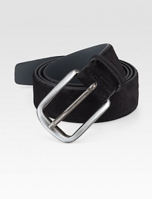 A brushed gunmetal buckle brings together this wardrobe essential of soft suede.SuedeAbout 1½ wideImported