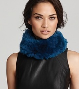 A colorful complement to black outerwear, 525 America's rabbit fur neck warmer is rendered in a striking deep marine.