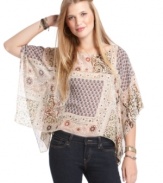 Fire's patchwork print has an arts and crafts vibe ... pair the crop top with high waist jeans for a casually-cute look.