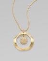 A shapely open pendant with a center drop is set with dazzling crystals and suspends from a graceful snake chain.Crystal14k goldplatedLength, about 28Lobster claspImported