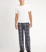 So soft and easy in a fine cotton knit, matching a soft tee with lounge-friendly drawstring bottoms. Crewneck Drawstring waist One-button fly Inseam, about 32 Cotton; machine wash Imported 