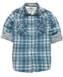 Perennially plaid.  This shirt from Guess will be a favorite year-round.