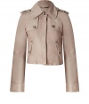 With a cropped trench style, this leather jacket from &G Dolce & Gabbana boasts must-emulate new-season style - Spread collar, epaulets, long sleeves, concealed front placket, flap chest detail, flap pockets, button-detailed back yoke, cropped - Style with high waisted skinnies, a printed blouse, and platform booties