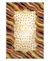 A polka dot pattern against a subtle creme background creates an abstract rug of rich, artistic beauty. A vivid, swirling border in a color palette that includes beige, burgundy, lavender and beige completes the rug with a resplendent finish. Hand-tufted and hand-carved of plush wool.