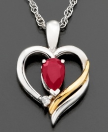Say it from the heart with this beautiful pendant featuring round-cut ruby (1/2 ct. t.w.) and diamond accent set in 14k gold and sterling silver. Approximate length: 18 inches. Approximate drop: 3/4 inch.