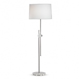 Polished nickel finish over metal with white accents. Hi-Lo switch. Ascot white fabric shade with top diffuser. Adjustable to a maximum height of 70.