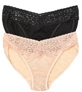 Hanky Panky's knit bikini with front and back lace v waistband. Style #632374