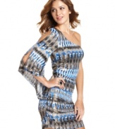 Striking print makes this fitted, one-shoulder dress from Sugar & Spice a stand-out party pick. Love the sleeve cutouts and subtle ruched design!