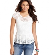 Highlight your awesome, girlish style in this lace peplum top from American Rag!