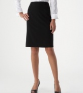 AGB's stylish pencil skirt impresses both coming and going, with button accents along the front yoke and a pretty back flounce.