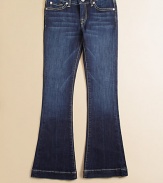 Made from Italian stretch-cotton fabrication, these bootcut jeans are the mini version of the beloved 7 For All Mankind style. Button closureZip flyFive-pocket styleBelt loopsMetal rivet details Contrast stitching98% cotton/2% spandexMachine washImported of Italian fabric