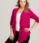 Fluid fuchsia drapes downward for a breezy Karen Kane jacket that emboldens your look with easy elegance.