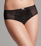 A pretty polka dot mesh bikini with ruching, keyhole and bow detail at back. Style #720311