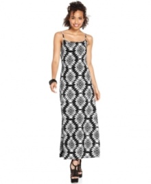 Revel in the season's print invasion with a maxi dress covered in cool ikat graphics! From Pretty Rebellious. Revel in the season's print invasion with a maxi dress covered in cool ikat graphics! From Pretty Rebellious.