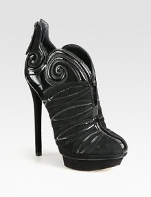 Slick patent leather mixes with suede in this dramatic silhouette, lifted by an island platform and fierce heel. Suede-covered heel, 5½ (140mm)Suede-covered island platform, 1½ (40mm)Compares to a 4 heel (100mm)Suede upper with patent leather trimBack zipLeather lining and solePadded insoleImported