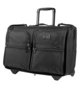 The best of both worlds for the dapper traveler: classic garment bag packing with wheeled carry-on convenience. Multiple pockets cater to all your formal dressing needs, while a handy hanger hook keeps suits and dresses crisp. Tumi quality assurance warranty.