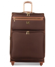 Jet set-with this simplistically stylish bag, you're on your way to your dream destination at just a moment's notice. Sophisticated accenting coupled with an expandable design, 360º spinner mobility and a fully-lined & fully-thought-out interior, with shoe pockets, adjustable valet straps & so much more, make it official-you'll arrive in a fashionable state. 10-year warranty. Jet set-with this simplistically stylish bag, you're on your way to your dream destination at just a moment's notice. Sophisticated accenting coupled with an expandable design, 360º spinner mobility and a fully-lined & fully-thought-out interior, with shoe pockets, adjustable valet straps & so much more, make it official-you'll arrive in a fashionable state. 10-year warranty.