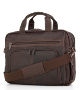 Your needs are always changing, so create the space you need. This handsome case has a rugged, well-traveled look, readily expanding to accommodate all your essentials. Its solid leather construction is perfect for protection, securing laptops with screens up to 15.4 in its padded computer pocket.