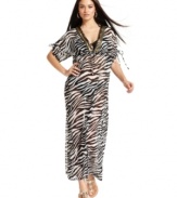 Lounge poolside in this luxe animal-print cover-up from INC--with its beaded neckline and ruched sleeves, it's so glamorous you might not want to show off your suit!