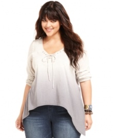 Shades of cool: American Rag's ombre plus size top, punctuated by an asymmetrical hem. Shades of cool: American Rag's ombre plus size top, punctuated by an asymmetrical hem.