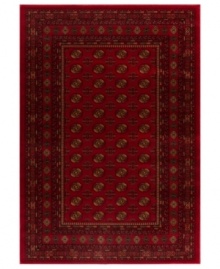 Lay down a layer of Russian-inspired interest with the Boukara area rug. Colors of rich crimson, gold, black and more are woven in dense, heavy-weight heat-set polypropylene for a surprisingly lush, high-fashion addition to any room. Made in the USA. Lay down a layer of Russian-inspired interest with the Boukara area rug. Colors of rich crimson, gold, black and more are woven in dense, heavy-weight heat-set polypropylene for a surprisingly lush, high-fashion addition to any room. Made in the USA.