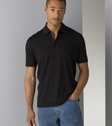 BOSS Black Verona zip polo. Short sleeved zip placket polo shirt. Wide hem on edge of sleeves and bottom of shirt.