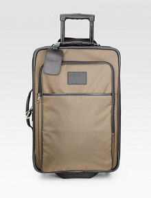 Stylish and structured rolling duffle complete with an abundance of exterior and interior zip pockets and compartments for the expert traveler.Zip closureDouble top handlesExterior, interior pocketsIdentification tagFully linedPolyamide canvas20W x 13H x 6DImported