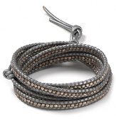 Wrap this handsome leather bracelet that's accented with sterling silver beads five times around your wrist for a dramatic finish to your casual cool look.