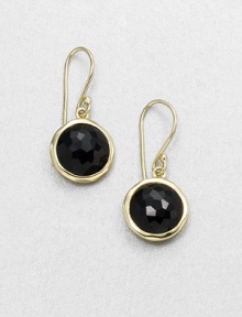 From the Lollipop Collection. Richly faceted black onyx drops sit within gleaming 18k yellow gold frames. Black onyx 18k yellow gold Drop, about 1 Diameter, about ½ Ear wire Imported