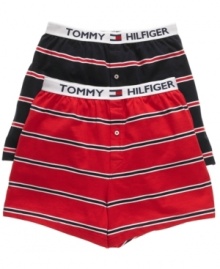 Give your regular rotation a sporty update when you add these knit cotton striped boxers from Tommy Hilfiger into the mix.