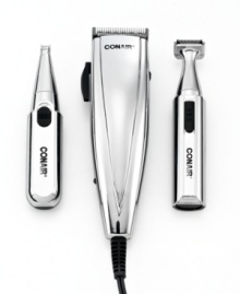 Make the cut in the comfort of your home. Packed with everything you need to trim, shape, groom and detail, this kit tackles the most precarious places on your face, from ears to nose to tricky contours of the head. With guide combs, styling clips, a barber cape & more, it's easy to look great every day. 5-year warranty on clipper; 2-year warranty on trimmer. Model HCT401. Make the cut in the comfort of your home. Packed with everything you need to trim, shape, groom and detail, this kit tackles the most precarious places on your face, from ears to nose to tricky contours of the head. With guide combs, styling clips, a barber cape & more, it's easy to look great every day. 5-year warranty on clipper; 2-year warranty on trimmer. Model HCT401.