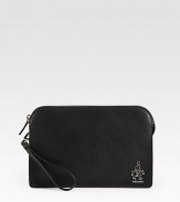 Smart, sophisticated design with attached wristlet strap.Zip closureAdjustable shoulder strapExterior, interior zip pocketsLeather11W x 7H x 3DMade in Italy