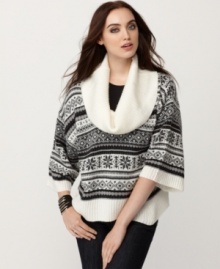 Add a folksy flair to your cozy cold-weather wardrobe with this Kensie Fair Isle sweater -- perfectly slouchy for pairing over skinny jeans! Add a folksy flair to your cozy cold-weather wardrobe with this Kensie Fair Isle sweater -- perfectly slouchy for pairing over skinny jeans!