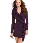 The cascading ruffles adds an artful feminine flair to this Jump sweater dress - pair with sleek boots to finish the look!