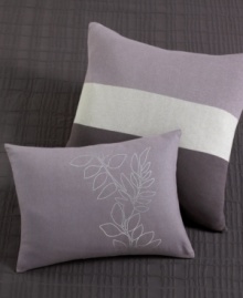 Delicate metallic embroidery in a leafy pattern enhances the elegance of this decorative pillow in a shimmering plum shade. Delicate metallic embroidery in a leafy pattern enhances the elegance of this decorative pillow in a shimmering plum shade.