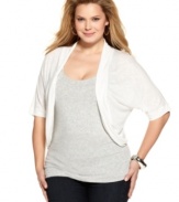 Layer your sleeveless styles this season with AGB's elbow sleeve plus size cardigan, featuring an open front design.