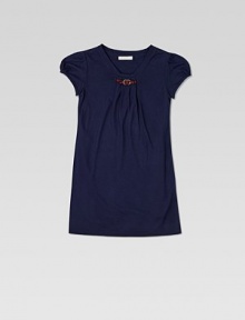 Bow-shaped, signature web detail and interlocking metal G's create pretty pleats that adorn this classic A-line frock.U-neck with pleated detailShort cap sleevesPullover styleViscoseDry cleanMade in Italy