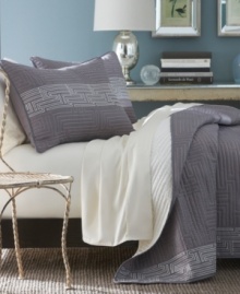 A-maze-ing. Featuring allover quilting in an intricate maze pattern, the Hermosa quilt from Bryan Keith offers a sophisticated appeal. Embellished with embroidery for added refinement with a modern twist. (Clearance) A-maze-ing. Featuring allover quilting in an intricate maze pattern, the Hermosa quilt from Bryan Keith offers a sophisticated appeal. Embellished with embroidery for added refinement with a modern twist. (Clearance)