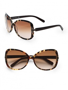 These glamorous, acetate frames feature chic, metal logo end pieces. Available in vintage tortoise-coconut with brown gradient lens, navy with blue gradient lens or beige-tortoise with brown gradient lens. Metal logo end piecesUV 399Imported These glamorous, acetate frames feature chic, metal logo end pieces. Available in vintage tortoise-coconut with brown gradient lens, navy with blue gradient lens or beige-tortoise with brown gradient lens. Metal logo end piecesUV 399Imported