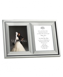 Celebrate the spirit of new love for years to come with this timelessly graceful double invitation frame. From the With Love collection by Vera Wang, it holds two 5 x 7 photos, or one invitation card beside one photo. Celebrate the spirit of new love for years to come with this timelessly graceful double invitation frame. From the With Love collection by Vera Wang, it holds two 5 x 7 photos, or one invitation card beside one photo.