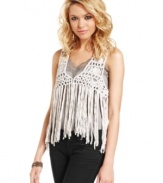 A macrame vest with fringe benefits, this piece from Jessica Simpson adds legit boho-style to your day ensemble!