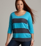 Snag a super-cute weekend look with DKNY Jeans' three-quarter sleeve plus size top, accented by on-trend stripes.