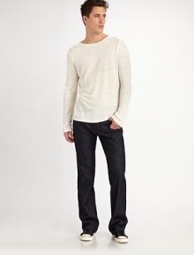 The perfect fit with versatility to match, cut with a straight leg and in dark, subtly streaky denim. Wear it true to size or size it up for a more relaxed look. Five-pocket style Inseam, about 33 7 oz. cotton denim Dry clean Imported The perfect fit with versatility to match, cut with a straight leg and in dark, subtly streaky denim. Wear it true to size or size it up for a more relaxed look. Five-pocket style Inseam, about 33 7 oz. cotton denim Dry clean Imported