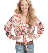 Get all tied up in florals with this floaty top from American Rag! Layers great with jeans and a tank for an extra pretty day look.