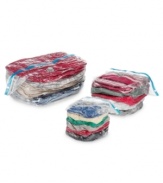 So much in store! Vacuum-packed storage cubes free up closet space and make room for order by compressing items in an air-tight, waterproof seal that protects clothes from unnecessary wear and tear. Works with most standard vacuums for a quick and easy solution to clutter.
