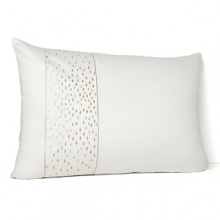 Luminous gold and silver stripes embroidery against a cream ground, this Hudson Park sham charms with a wavy modern texture. Luminous gold and silver stripes embroidery against a cream ground, this Hudson Park sham charms with a wavy modern texture.