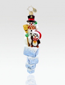 The friendly snowman found a new companion who likes to chill! Crafted from sparkling European glass, you're bound to fall in love with Frosty all over again. Hand-blownHand-painted7 tallMade in Poland The friendly snowman found a new companion who likes to chill! Crafted from sparkling European glass, you're bound to fall in love with Frosty all over again. Hand-blownHand-painted7 tallMade in Poland