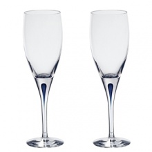Orrefors Intermezzo Blue Collection designed by Erika Lagerbielke. From the name synonymous with unique and luxurious art glass, Orrefors' Intermezzo Blue has a distinct teardrop of blue in the stem. Orrefors Intermezzo Blue Collection designed by Erika Lagerbielke. From the name synonymous with unique and luxurious art glass, Orrefors' Intermezzo Blue has a distinct teardrop of blue in the stem.